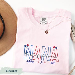 Personalized American NANA Monogram with name t-Shirt Comfort Colors® 4th of July Tee for Grandma USA Flag flower gift idea for Memorial Day