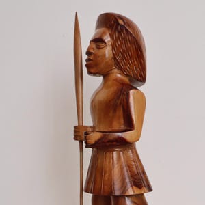 Beautiful Statue of Fiji Man with Spear Handcarved Solid Wood