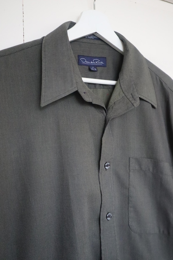 Oscar de la Renta, Vintage Oscar de la Renta Boyfriends Dress Shirt Laid Back Deep Green Gray Colour