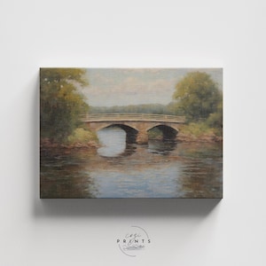Bridge Oil Painting, Nature Vintage Art, Vintage Oil Painting, Digital Printables, Boho Decor, Impressionism Landscape Art, Vintage Print