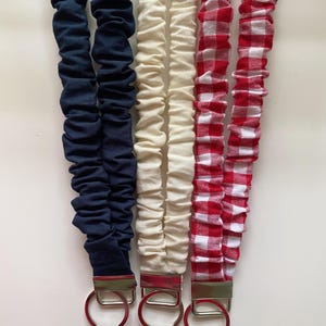 Scrunchie Lanyard/Badge Holder- Perfect for Teachers and Nurses, Stylish & Functional Key Holder for Personal Items (Red, Navy, Red Gingham)