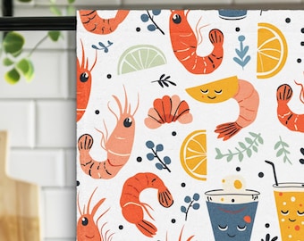 Citrus Shrimp Cocktail Kitchen Towel, Cute Seafood Drink Tea Towel, Fun Coastal Dish Towel, Beach Kitchen Decor, Summer House Gift CTTW09