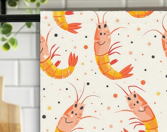 Cute Citrus Shrimp Kitchen Towel, Cartoon Prawn Tea Towel, Fun Seafood Dish Towel, Coastal Kitchen Decor, Beach House Gift Idea CTTW08