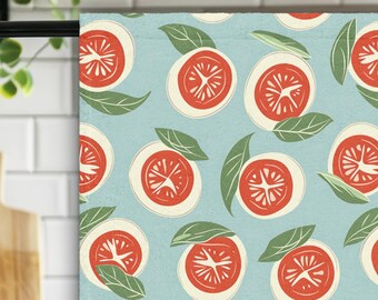 Minimalist Citrus Kitchen Towel Modern tomato Slice Dish Towel, Blue Background Fruit, Summer Kitchen Decor, Aesthetic Tea Towel Gift CTTW04