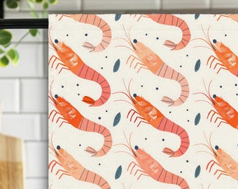 Shrimp Citrus Pattern Kitchen Towel Coastal Seafood Dish Towel Prawn Print Tea Towel, Nautical Kitchen Decor, Beach House Gift towels CTTW07
