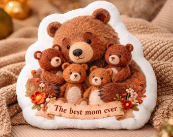Best Mom Ever Throw Pillow Cute Bear Family Decorative Gift for Mother’s Day home decor Mom Birthday Gift Pillow BMTP02