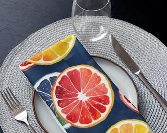 Citrus Cloth Napkins Set of 4 tie dye Watercolor Orange Lemon Lime Bright Summer Table Decor, Kitchen Linen Set, Fresh Fruit Dining CTNP03