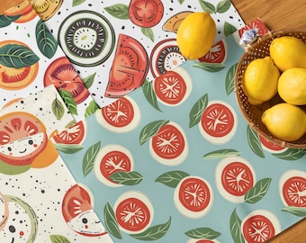 Tomato Placemats Set of 4, Citrus Kitchen Table Mats, Colorful Summer Placemats, Fruit Lemon Kiwi Pattern, Kitchen Linen Dining Decor СSPM02