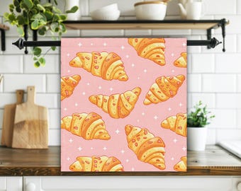 Cute Croissant Kitchen Towel Kawaii Pastry Hand Tea Towel Pink Bakery Decor Gift for Baker Food Lover FDHT04