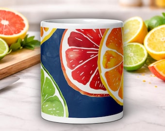 Citrus Mug, Colorful Fruit Mug, Lemon Orange Lime Mug, Summer Coffee Mug, Bright Kitchen Mug, Modern Citrus Design CTMG03