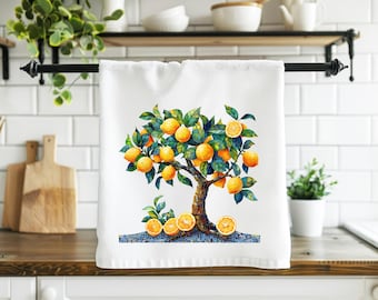 Lemon Tree Kitchen Towel, Citrus Tree Tea Towel, Mediterranean Kitchen Decor, Botanical Dish Towel, Summer Kitchen Gift CTTW11