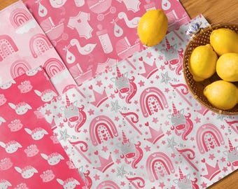 Set of 4 Baby Girl Placemats – Cute Table Mat for Toddlers, Kids Mealtime Accessory, Easy Clean Feeding Placemat, Gift for Girls PSBG01