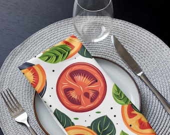 Tomato Cloth Napkins Set of 4, Citrus & Kiwi Table Napkins, Colorful Kitchen Decor, Summer Dining Linen, Fruit Modern Table Setting CTNP02