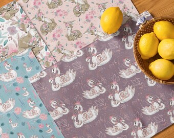 Set of 4 Baby Placemats – Mama and Me Design with Swans & Deer, Cute Toddler Table Mat, Easy Clean Feeding Placemat, Baby Gift PSBM01