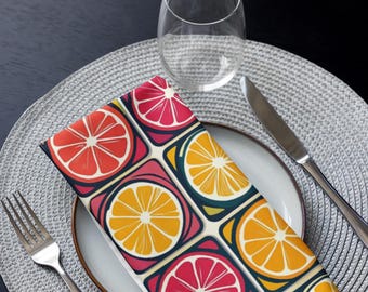 Abstract Citrus Cloth Napkins Set of 4, Modern Fruit Lemon Orange Table Decor Summer Kitchen Linen Set Bright Dining new home gift CTNP04