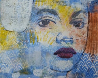 Original mixed media painting "Giolanda" on paper 21x29,7cm
