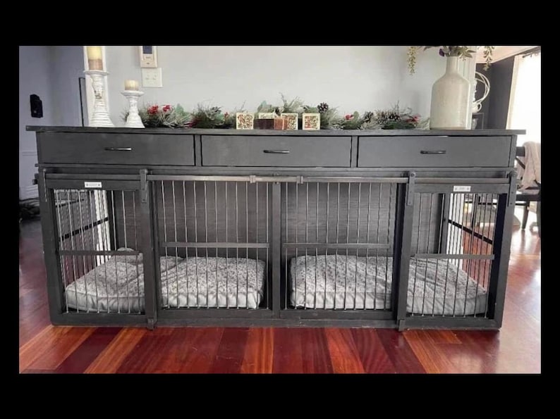 Picture of Double Dog Crate With Sliding Doors (2 Dogs) - Etsy