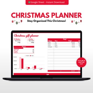 Weihnachtsgeschenk Tracker | Geschenkbudget und Weihnachtskartenliste - Organisieren Sie Weihnachtseinkäufe, legen Sie Budgets fest und verfolgen Sie Geschenke für Familie und Freunde