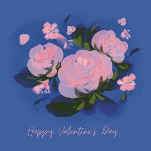 Druckbare original digitale Illustration von Blumen, Grußkarte in rosa und blau, perfekt für die Liebsten zum Valentinstag.