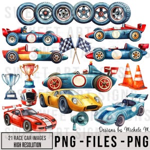 Race Car Racing Clipart, Retro Cars, Watercolor Race Car images, Race Car Invitation Images, Racing Clip Art For Products, PNG Digital Image