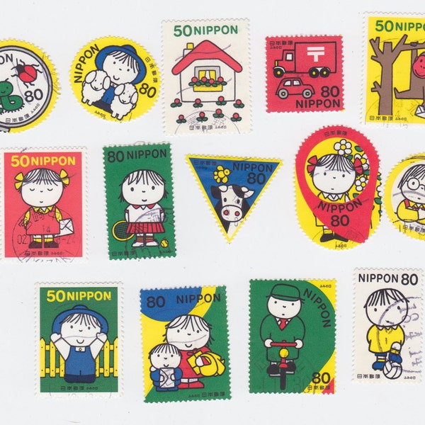 Set of 14 Super Cute Dick Bruna Postage Stamps from Japan for Altered Arts Collage Destash (B)