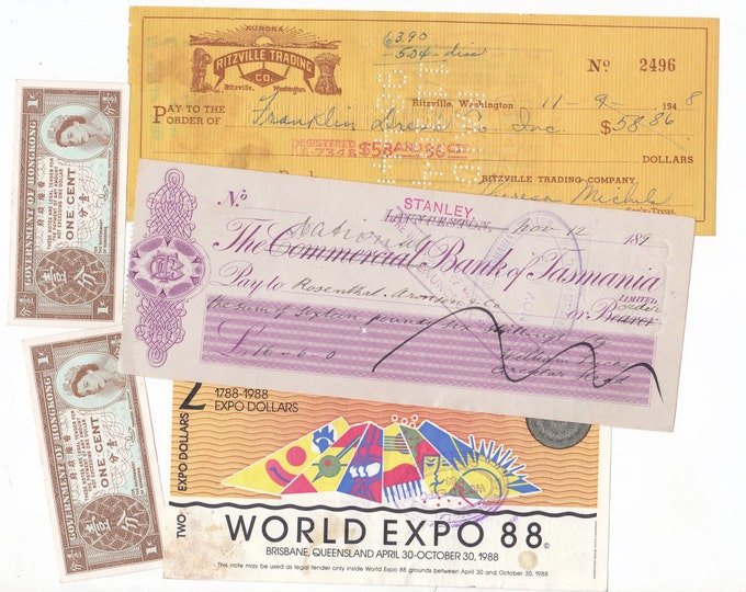 Vintage Ephemera 5 Pieces Banking Cheques / Checks Expo Notes Etsy