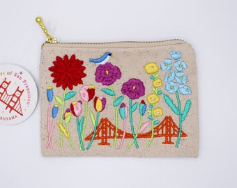 Embroidered San Francisco Flowers Coin Purse