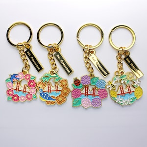 San Francisco Golden Keychains - Golden Gate Bridge, California, Gift, Holiday, Poppy, Cherry Blossom