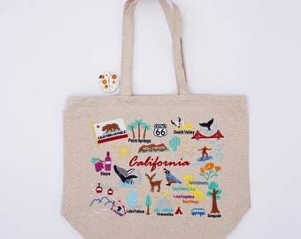 Embroidered California Tote Bag