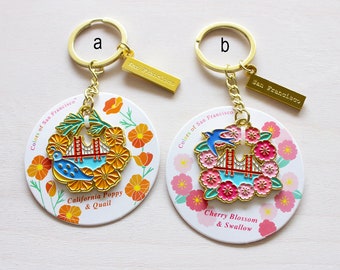 San Francisco Golden Keychain - Golden Gate Bridge, California, Gift, Holiday, Poppy, Cherry Blossom