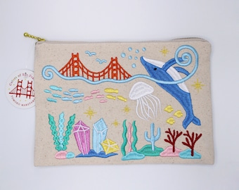 Embroidered San Francisco Sea Life Pouch