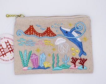 Embroidered San Francisco Sea Life Coin Purse