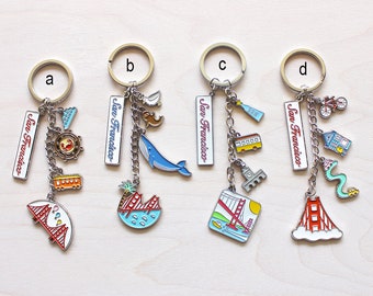 San Francisco Silver Keychains - Golden Gate Bridge, California, Whale, Cable Car, Gift, Holiday