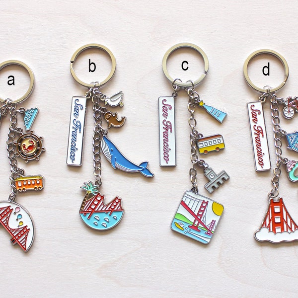 San Francisco Silver Keychains - Golden Gate Bridge, California, Whale, Cable Car, Gift, Holiday