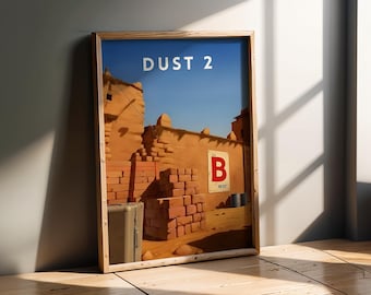 CS2 Dust2 B Site Poster, Retro Travel Style Gaming Print