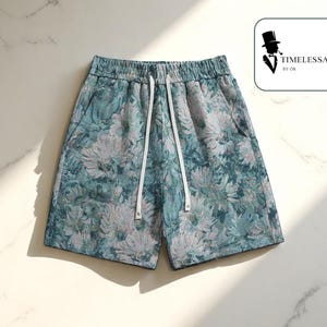 Men’s Floral Cotton Shorts | Summer Casual Drawstring Bottoms | Loose Fit Board Design | Lightweight Elastic Detail Style