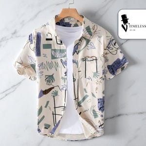 Men’s Beach Shirt | Casual Summer Outfit | Cozy Printed Short Sleeve Top | Lightweight Loose Fit | Vacation Relaxed Outwear
