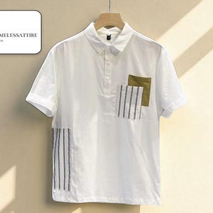 Men&#39;s Cotton Polo Shirt | Lightweight Summer Top | Short Sleeve Casual Wear | Stylish Loose Fit Tee | Fashionable Collar Design