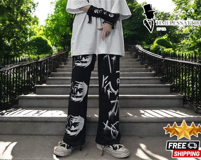 Pantalons de survêtement imprimés anime an 2000 | Bas graphique streetwear | Pantalon décontracté unisexe ample | Pantalon de jogging surdimensionné pour homme et femme