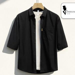 Men’s Modern Style Shirt | Mid-Sleeve Summer Top | Casual Solid Color Tee | Lightweight 5-Point Detail | Simple Versatile Look