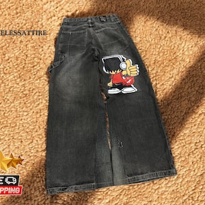 Retro Washed Baggy Jeans | Hip-Hop Street Style | Printed Wide Pattern Pants | Trendy Men’s Casual Trousers | Straight Fit Denim