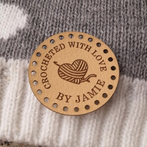 Leather knitting labels, labels for handmade items, faux leather labels, vegan leather tags, tags for handmade items, set of 25 pc