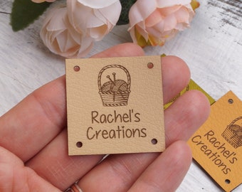 Tags for handmade items - Faux leather labels - Personalized Labels for knitting, crochet, sewing - Custom made product tags - Set of 25 pc