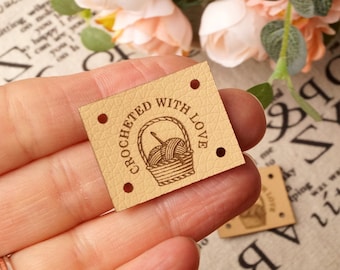 Personalized faux leather labels, leather product tags, custom clothing labels, knitting labels, crochet tags, set of 25