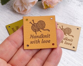 Personallized leather tags for handmade items, knitting labels, crochet labels, faux leather labels, set of 25 pc