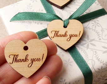 Danke Tags, Hochzeit Gunsten Tags, Holz Danke Tags, Geschenkanhänger, Herz-Tags, gravierte Holz-Tags, Danke oder IHR benutzerdefinierter Text, 10 pc