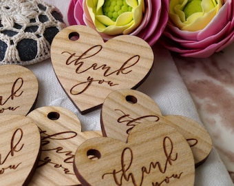 Danke Tags, Hochzeit Gunsten, Danke Gunst Tags, Dankeschön-Tag, Geschenkanhänger, Herz-Tags, Holz Dankeschön-Tags, Holz Herzen, Satz von 10
