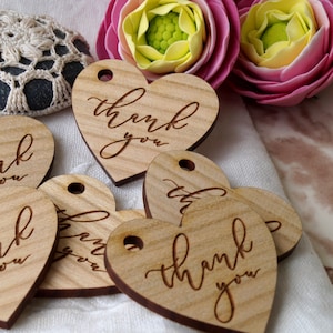 Thank you tags, Wedding favor, Thank you favor tags, Thank you tag, Gift tags, Heart tags, Wooden Thank you tags, wooden hearts, set of 10