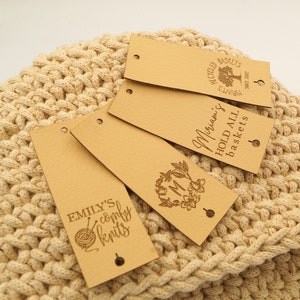 Leather tags for handmade items - vegan leather labels - custm clothing labels for knitted and crocheted products - set of 25 pc