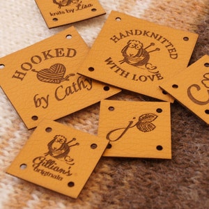 Labels for handmade items, custom vegan leather labels, knitting labels, leather tags for crochet, faux leather labels, leather tags, 25 pc